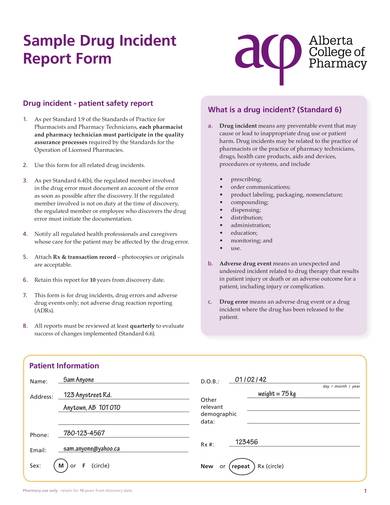 sample drug incident report form
