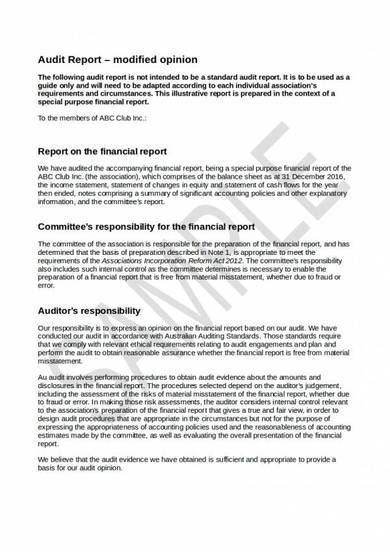 sample financial audit report with modified opinion
