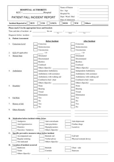 sample patient fall incident report