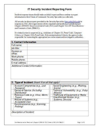 sample security incident report form