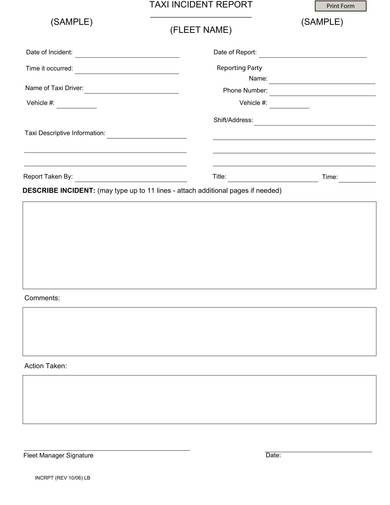 sample taxi incident report form 1
