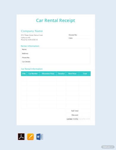 simple car rental receipt template