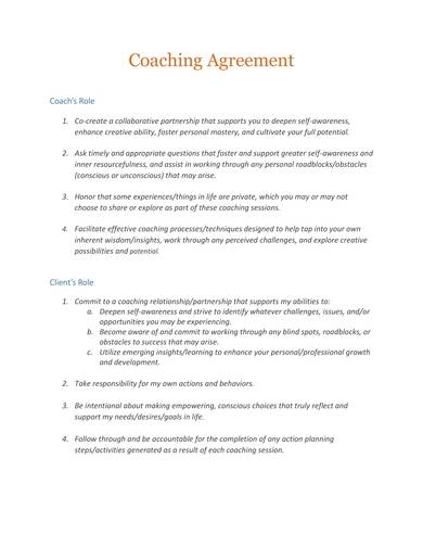 simple coaching agreement contract sample 1