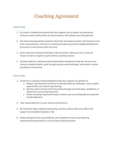 Sample Executive Coaching Agreement Classles Democracy