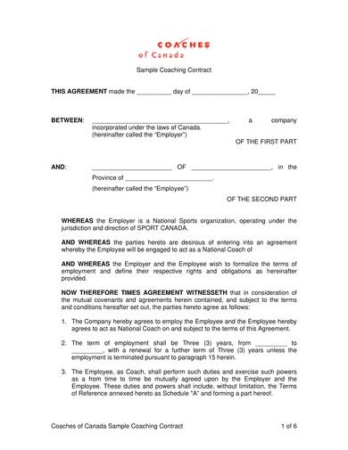 sports coaching sample contract 1