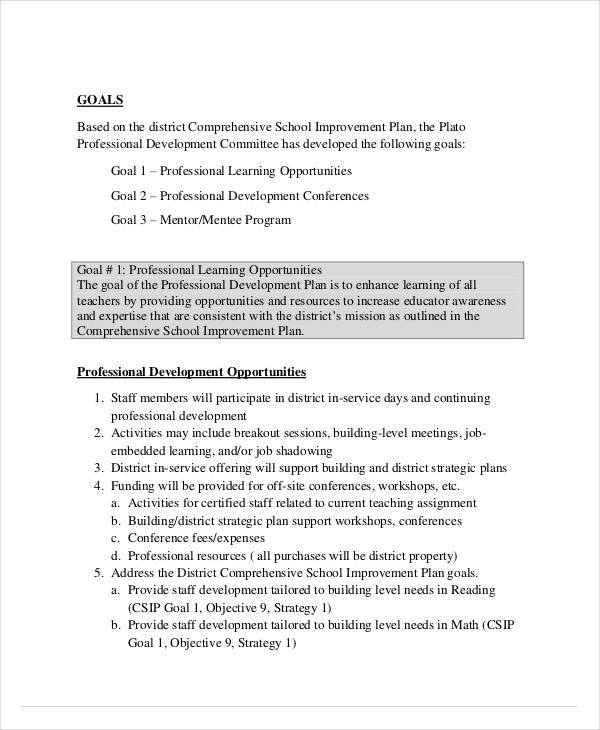 staff professional development plan template