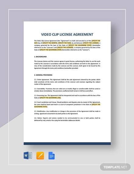 video clip license agreement template
