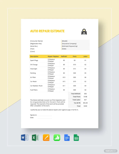 auto repair estimate template1