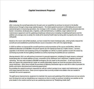 business capital investment proposal example