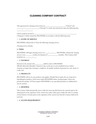 cleaning company contract sample