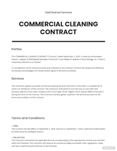commercial cleaning contract template