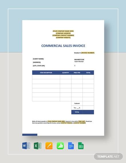 commercial sales invoice template