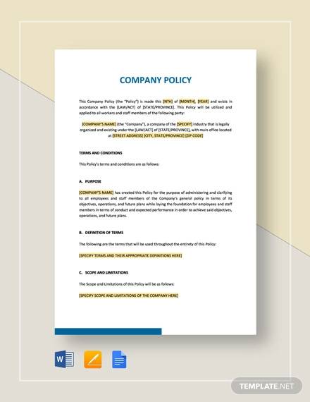 Format for writing company policy