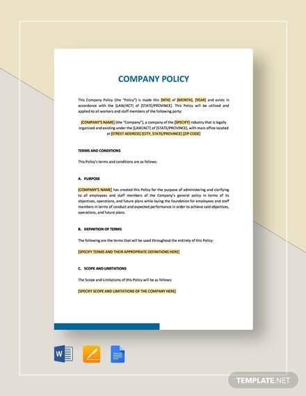 FREE 19 Sample Company Policy Templates In PDF MS Word Google Docs 