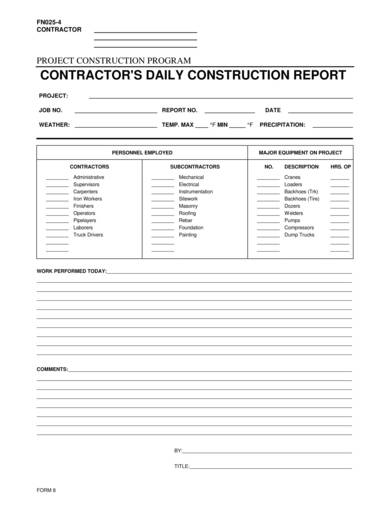 construction project daily report sample 1