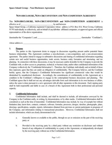 editable nondisclosure and noncompete agreement sample 1