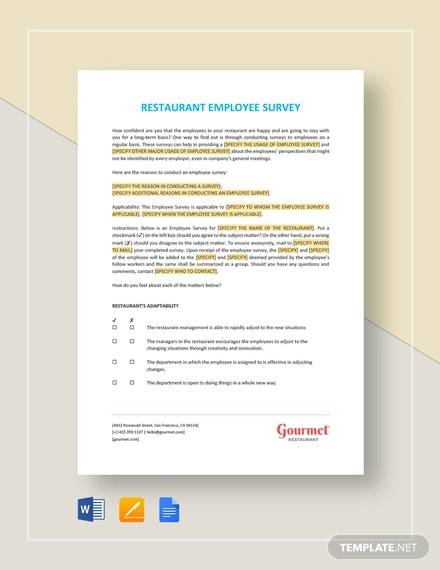 FREE 11  Sample Employee Survey Templates in MS Word PDF