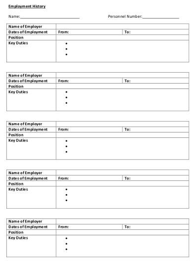 employment history template