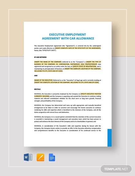 executive employment agreement with car allowance template