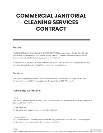 free sample commercial contract cleaning janitorial services template