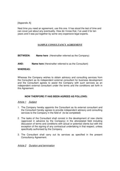 general consulting services agreement sample 1
