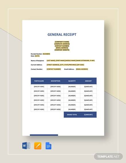 general receipt template