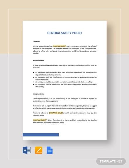 FREE 12  Health and Safety Policy Templates in Google Docs Pages MS