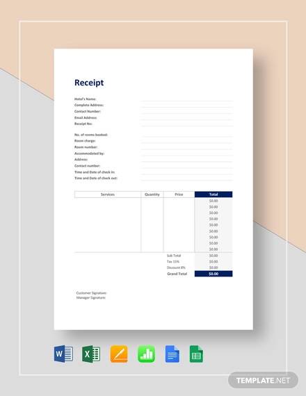 free 11 printable hotel receipt templates in pdf ms word