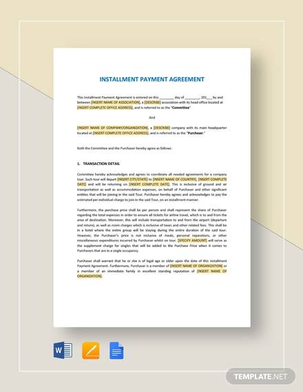 installment payment agreement template