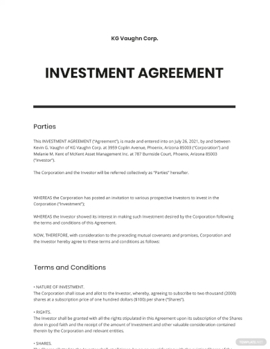 investment agreement template