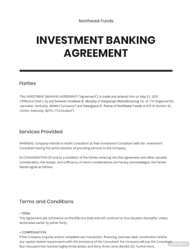 investment banking agreement template