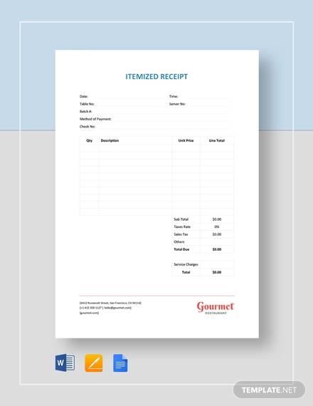 itemized receipt template