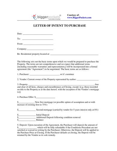 letter of intent to purchase residential property 1