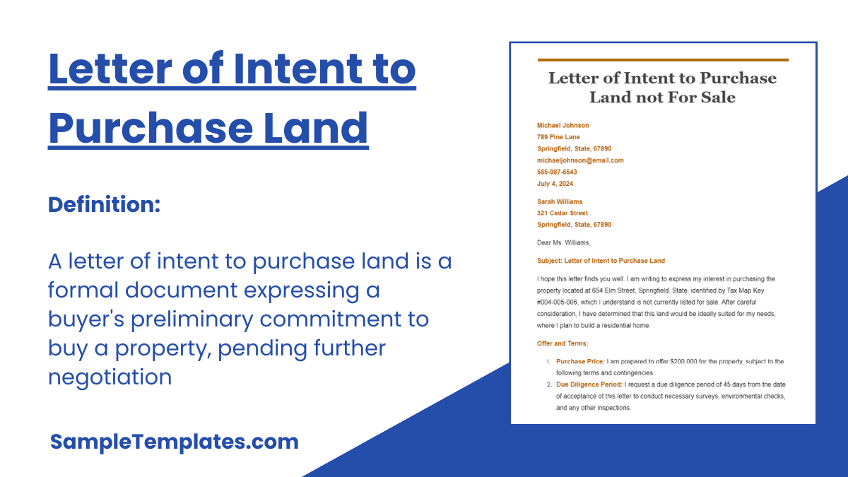 Letter of Intent to Purchase Land