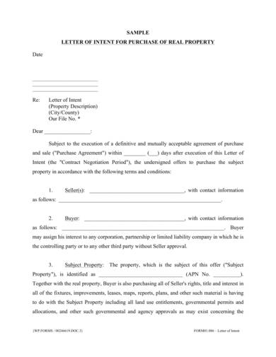 letter of intent to purchase real property 1