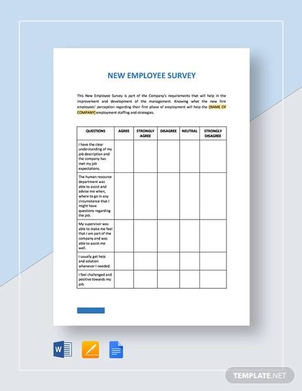 FREE 11  Sample Employee Survey Templates in MS Word PDF