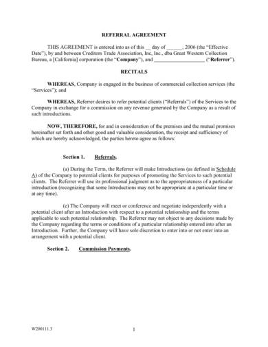 printable referral agreement sample