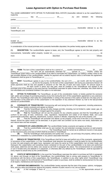 real estate lease purchase agreement sample 1