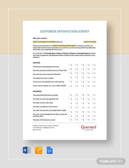 restaurant customer satisfaction survey template