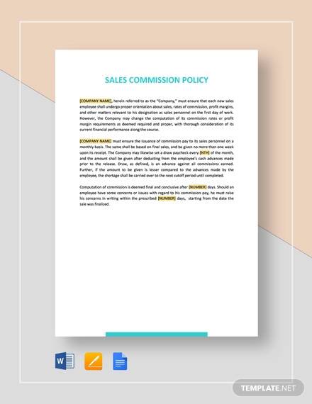 Free 9 Sales Commission Policy Samples Templates In Psd Pdf