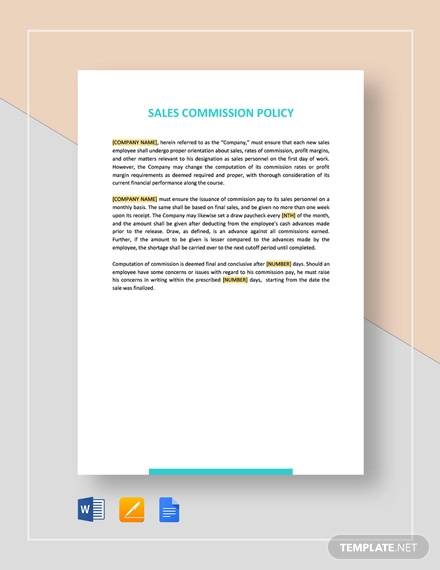 FREE 9  Sales Commission Policy Samples Templates in PSD PDF