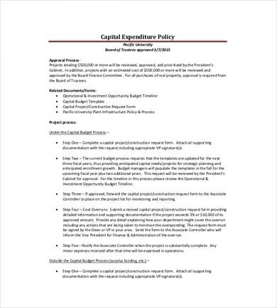 sample capital expenditure budget policy