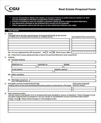 sample real estate proposal form