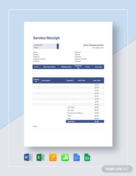 Free 9 Service Receipt Templates In Google Docs Google Sheets Excel Ms Word Numbers Pages Pdf