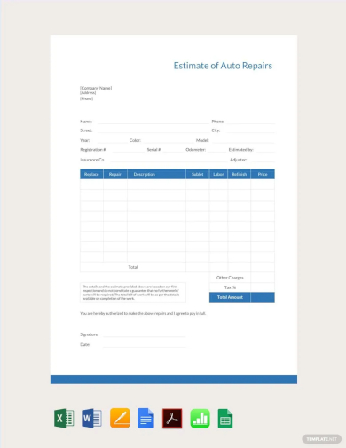 simple auto repair estimate template