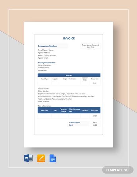 free travel invoice template