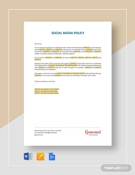 social media policy templates for restaurant