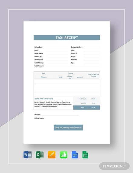 taxi receipt template