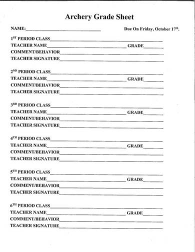 archery grade sheet
