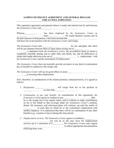 at will employment severance agreement sample